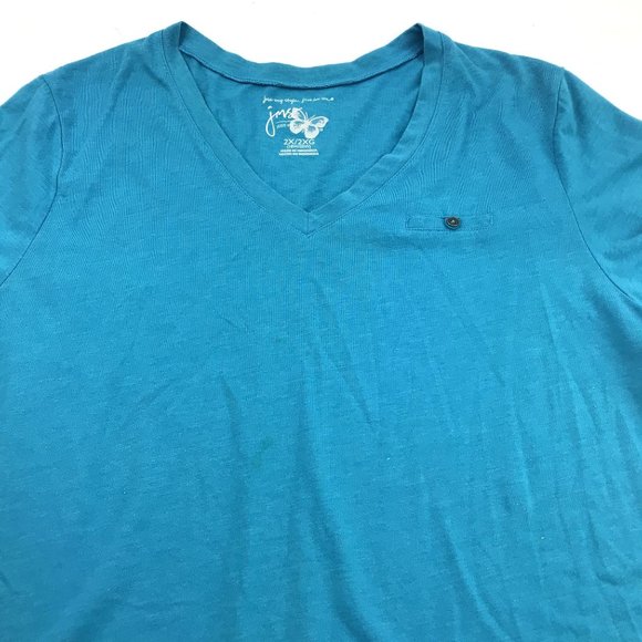 Just My Size Womens Blue V-Neck Short Sleeve T-Shirt 2X 18W/20W - Picture 1 of 6